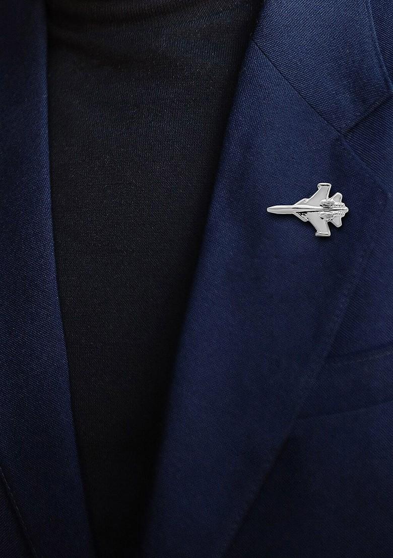 Men Silver Toned Fighter Jet Aircraft Design Brooch