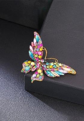 Multicoloured Crystal Studded Butterfly Designed Brooch Pin
