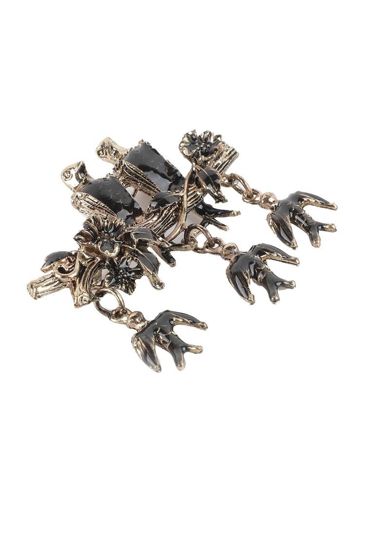 Men Gold Toned Black Textured Brooch Pin