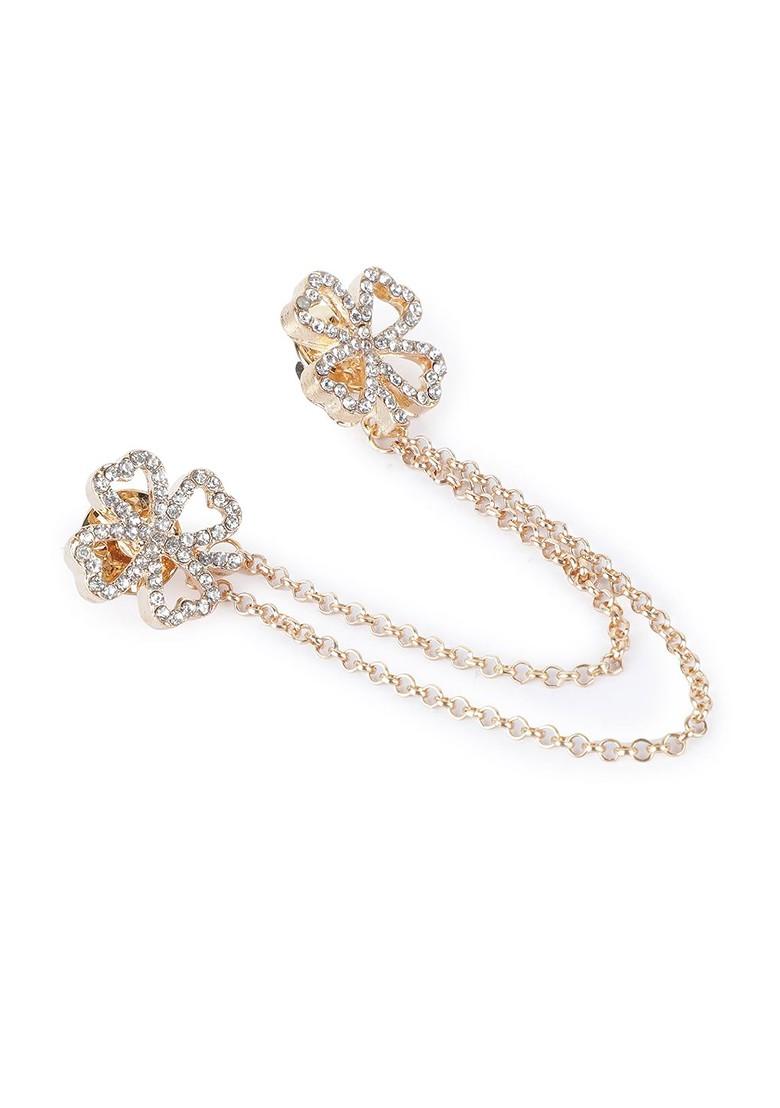 Men Gold Toned White Stone Studded Brooch Pin