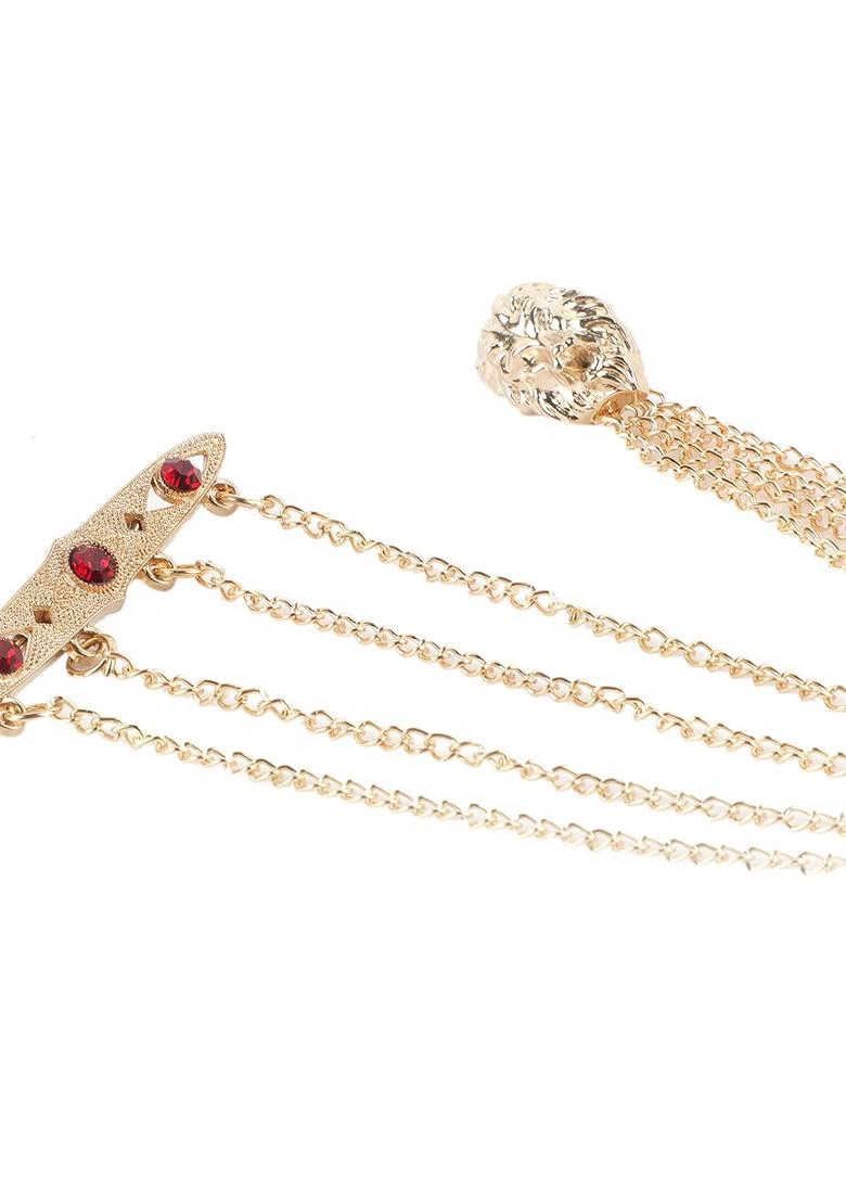 Men Gold Toned Red Stone Studded Embellished Stylish Brooch Pin