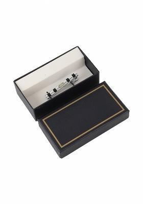 Men Silver Toned Black Textured Tie Pin