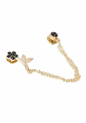 Men Gold Toned Black Stone Studded Brooch