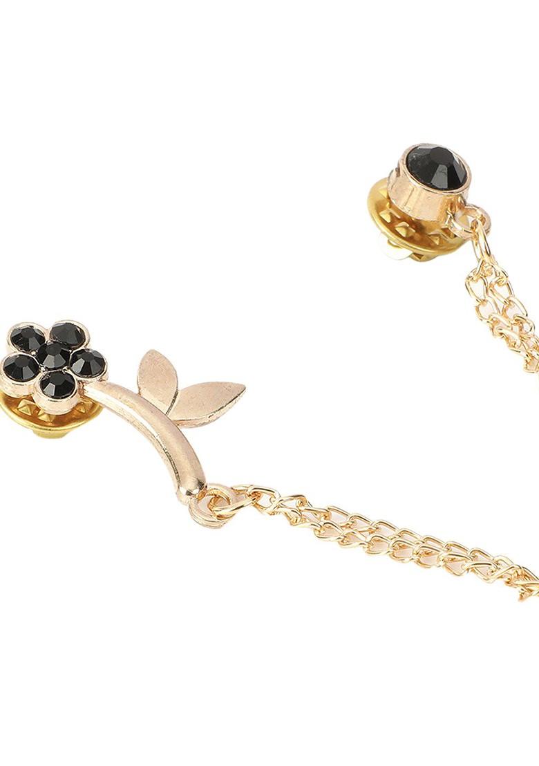 Men Gold Toned Black Stone Studded Brooch