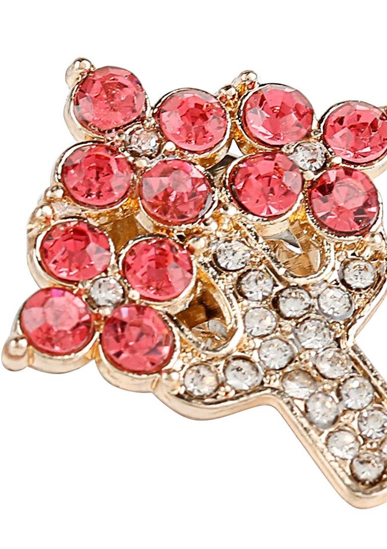 Men Pink Gold Toned Embellished Brooch Pin