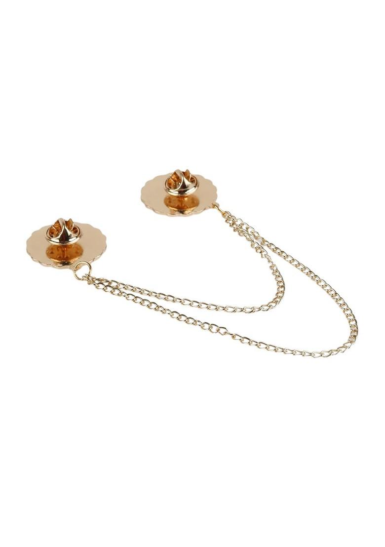 Men Gold Toned White Stones Studded Embellished Brooch