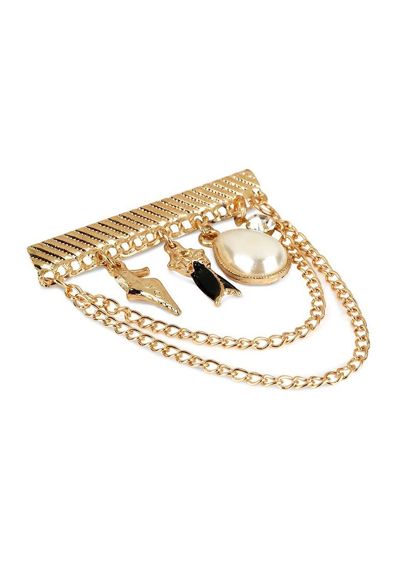 Men Gold Toned Stone Studded Brooch Pin