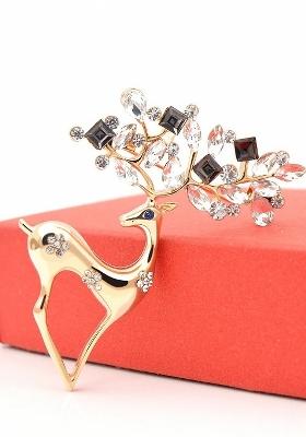 Gold Plated Crystal Studded Deer Brooch