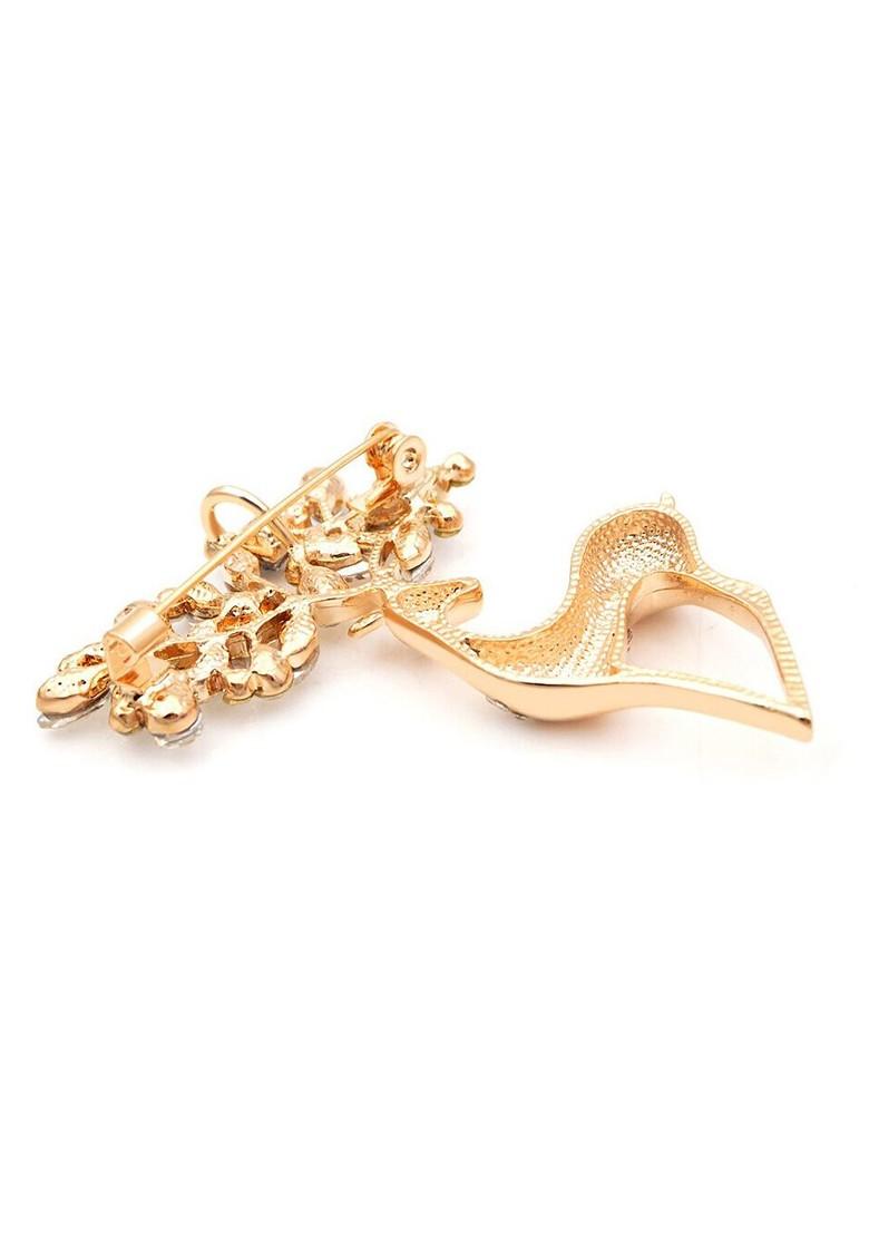 Gold Plated Crystal Studded Deer Brooch
