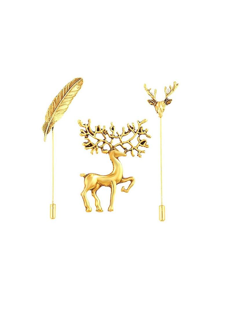 Men Set Of 3 Gold Toned Minimal Lapel Pin