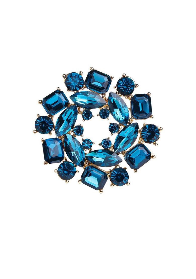 Women Blue Gold Toned Studded Brooch