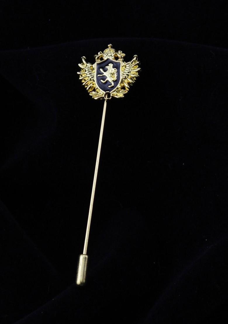 Black Gold Toned Coat Of Arms Brooch Lapel Pin