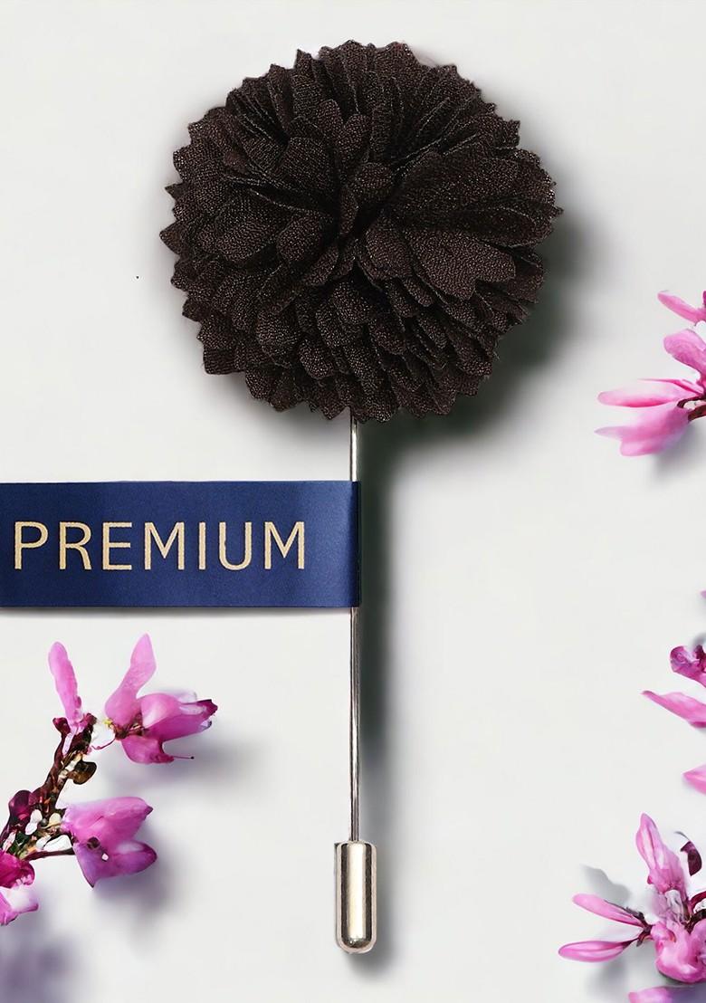 Brown Silver Toned Ravishing Floral Handmade Lapel Pin