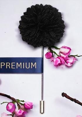 Men Black Silver Toned Velvet Floral Brooch Lapel Pin