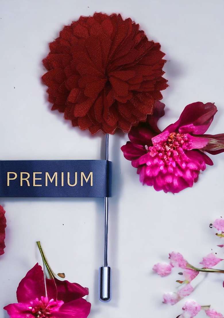 Unisex Maroon Stunning Lapel Pin - Indya