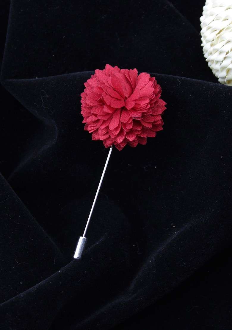 Unisex Maroon Stunning Lapel Pin - Indya