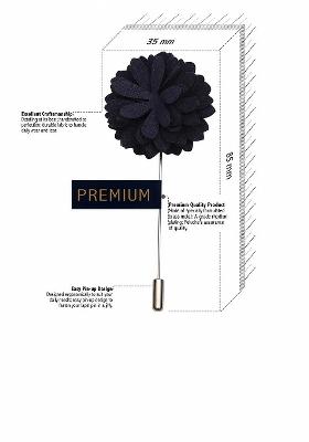 Men Navy Blue Silver Toned Velvet Floral Brooch Lapel Pin