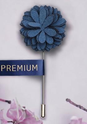 Men Teal Blue Silver Toned Velvet Floral Brooch Lapel Pin