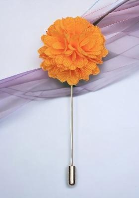 Men Yellow Silver Toned Floral Brooch Lapel Pin