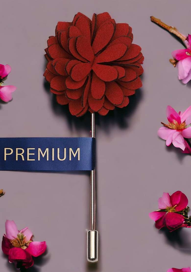 Unisex Maroon Graceful Lapel Pin - Indya