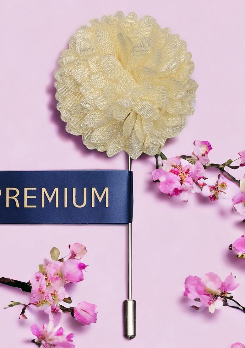 Cream Coloured Silver Toned Floral Lapel Pin