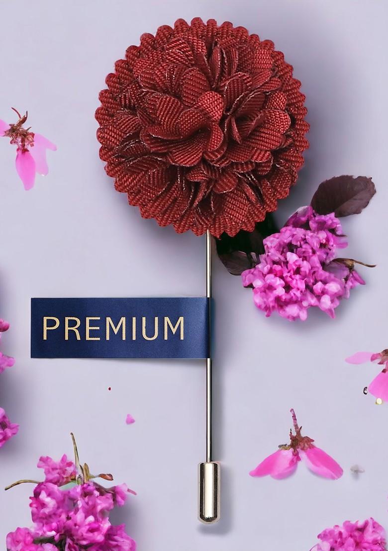 Unisex Maroon Gold Floral Lapel Pin