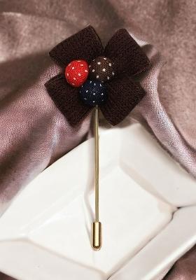 Unisex Coffee Brown Gold Floral Lapel Pin