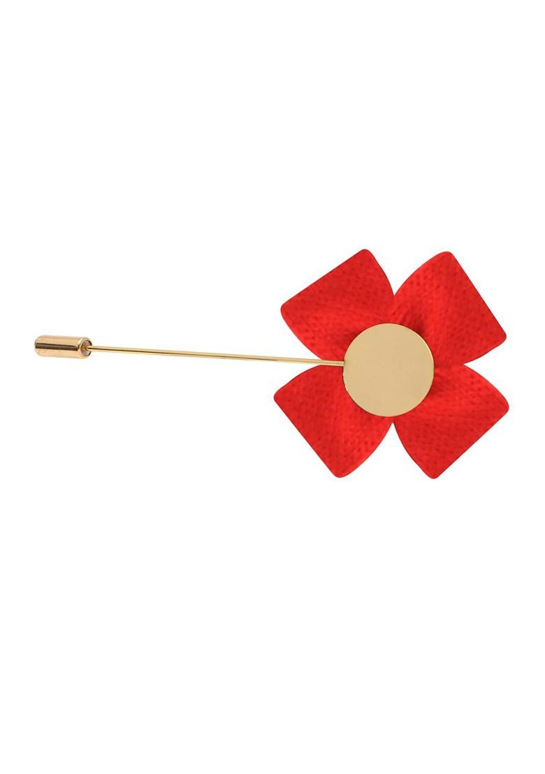 Unisex Red Gold Floral Lapel Pin