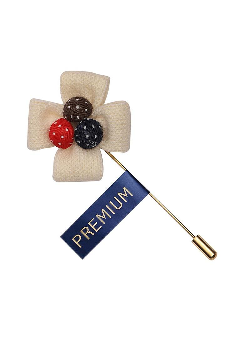 Unisex Off White Red Floral Shaped Lapel Pin