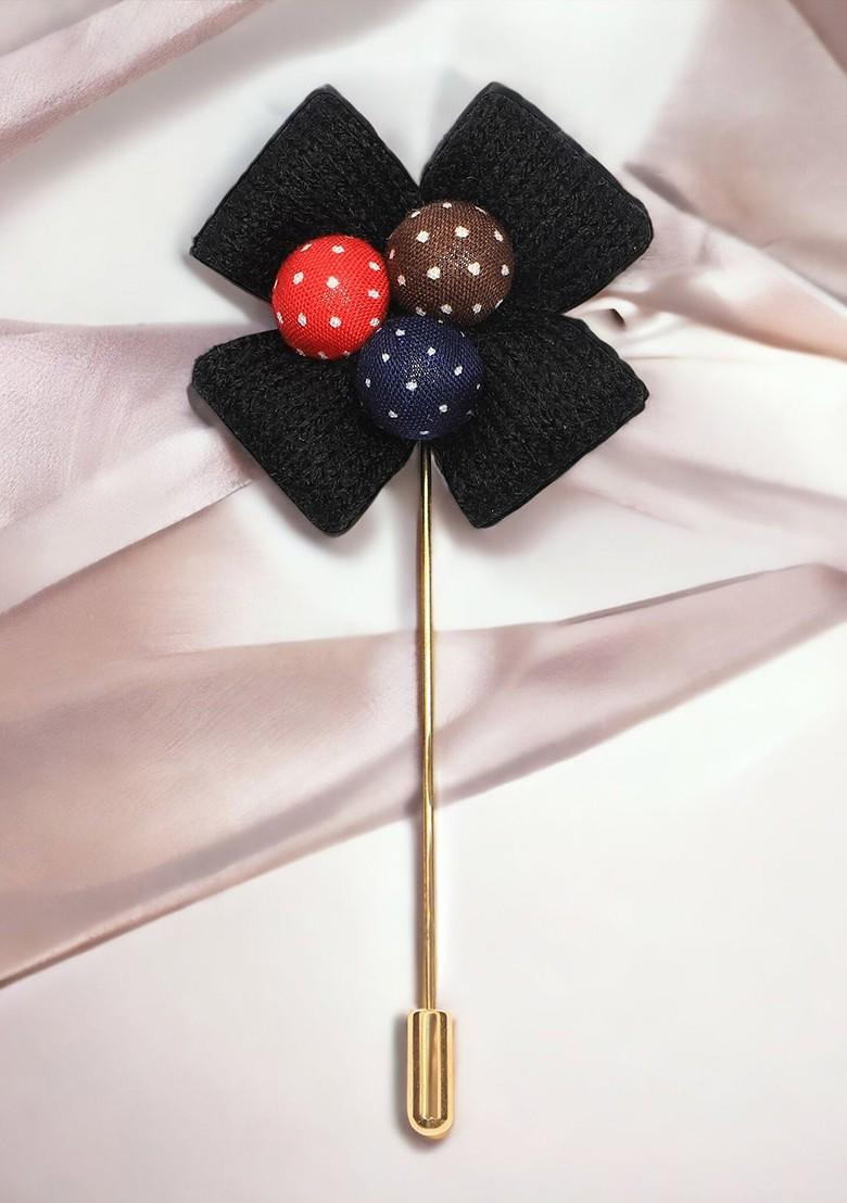 Unisex Black Gold Floral Lapel Pin