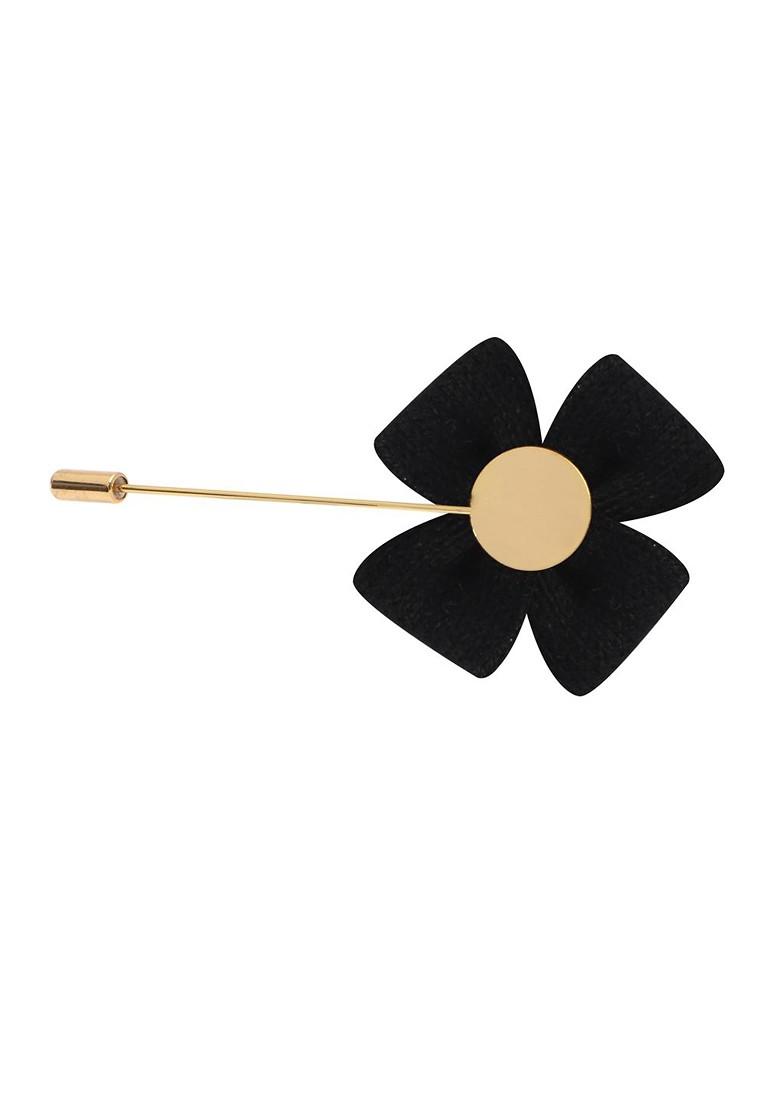Unisex Black Gold Floral Lapel Pin