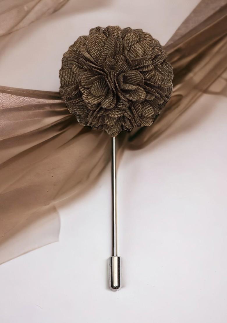 Unisex Brown Gold Floral Lapel Pin