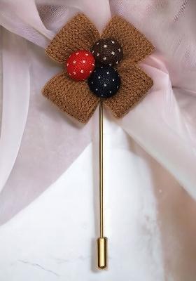 Unisex Brown Gold Floral Lapel Pin