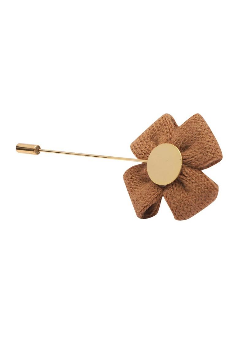 Unisex Brown Gold Floral Lapel Pin