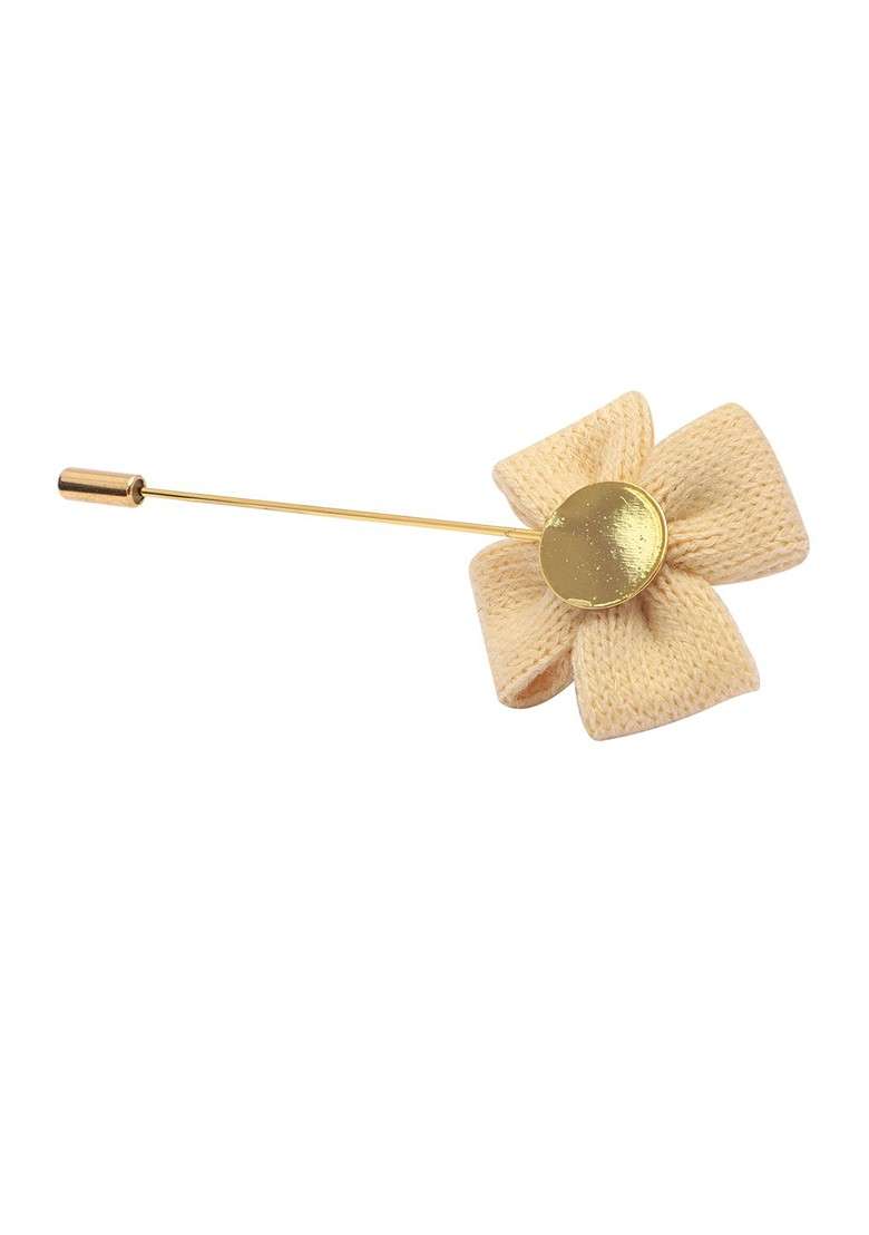 Adult Unisex Cream Coloured Red Floral Shaped Brooch - Indya