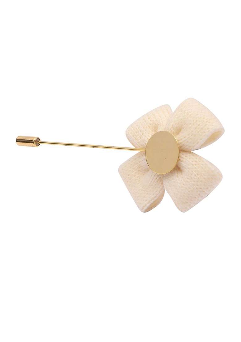 Adult Unisex Cream Coloured Red Floral Shaped Brooch - Indya