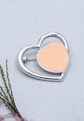 Women Silver Toned Peach Coloured Heart Shaped Brooch