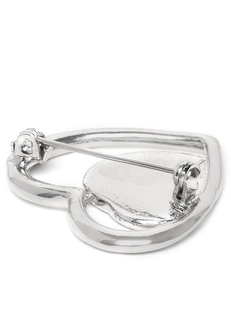 Women Silver Toned Peach Coloured Heart Shaped Brooch