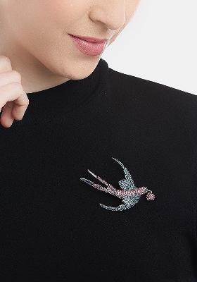 Women Pink Blue Stone Studded Bird Shaped Statement Brooch