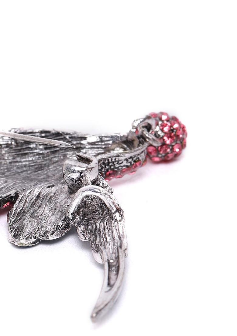 Women Pink Blue Stone Studded Bird Shaped Statement Brooch