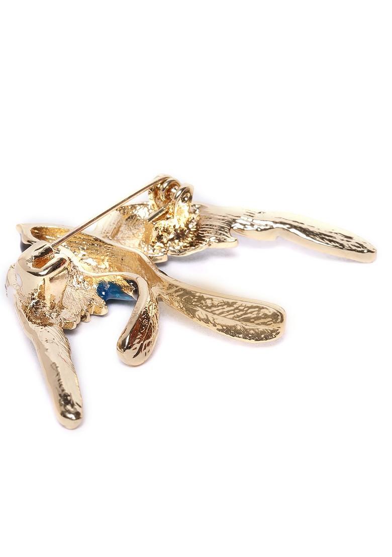 Women Blue White Stone Studded Bird Shaped Statement Brooch