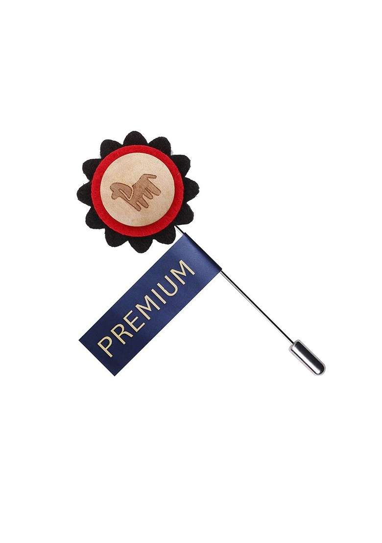 Unisex Beige Red Dog Flower Lapel Pin - Indya