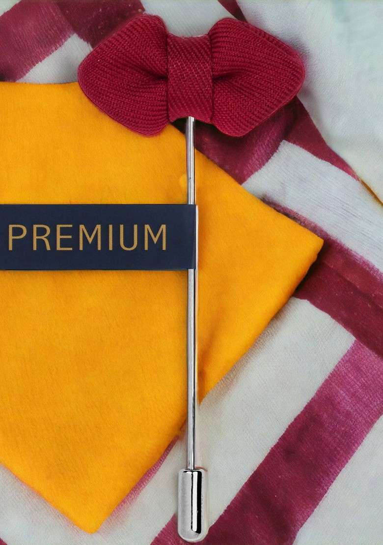 Unisex Maroon Mini Bow Brooch Lapel Pin - Indya