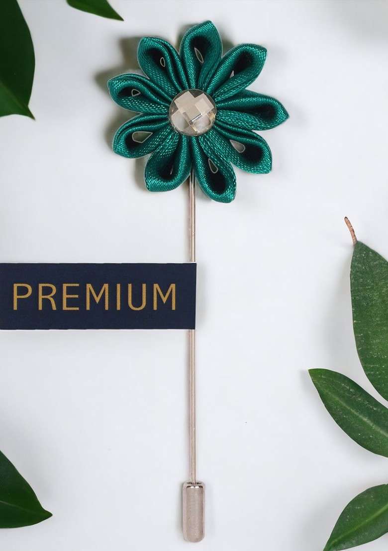 Unisex Green Glowing Petals Lapel Pin - Indya