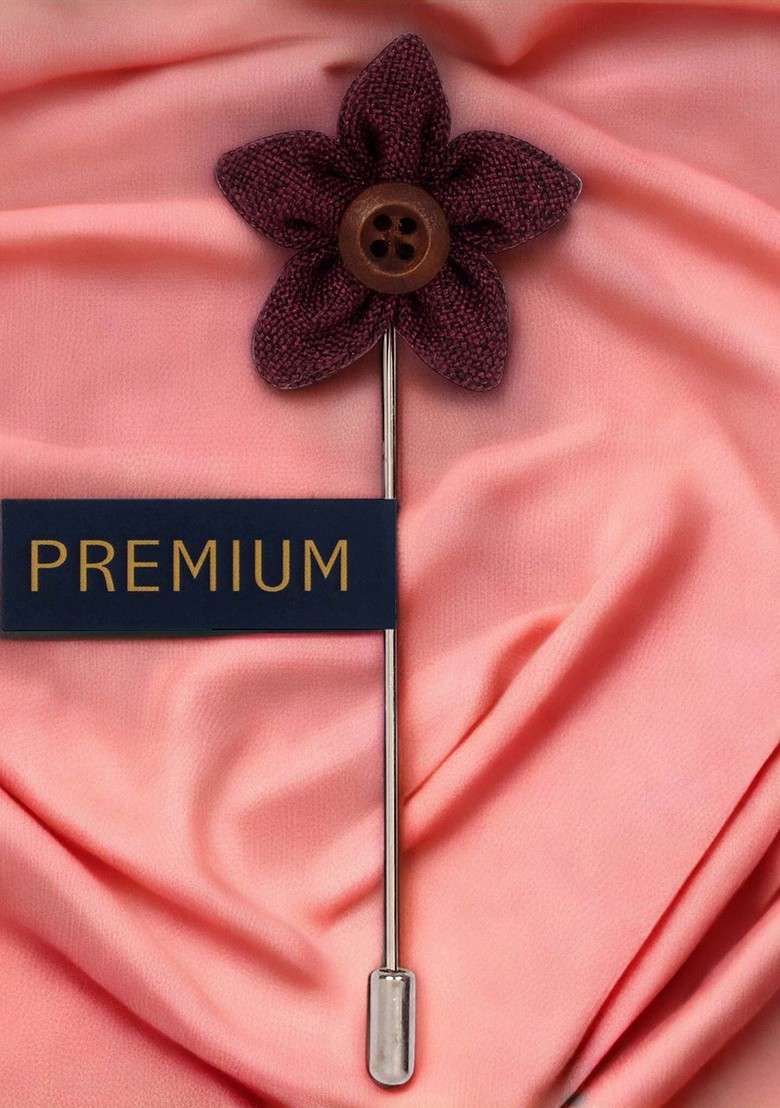 Unisex Maroon Brown Button Flower Lapel Pin - Indya