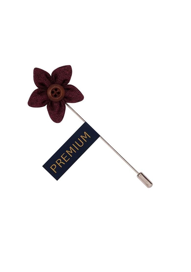 Unisex Maroon Brown Button Flower Lapel Pin