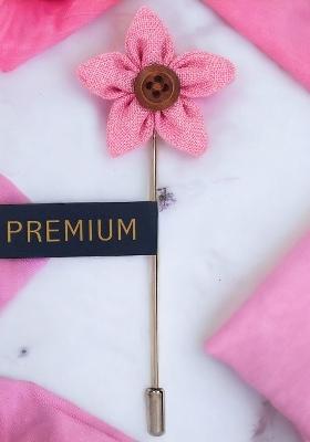 Unisex Pink Brown Button Flower Lapel Pin