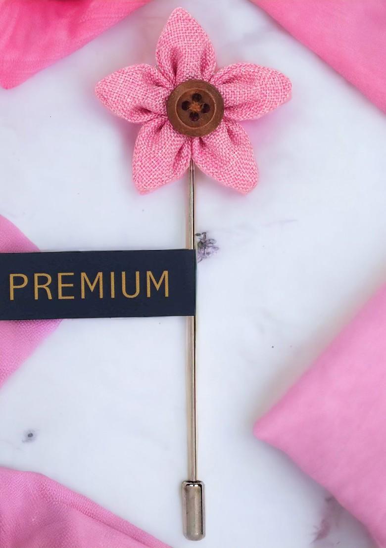 Unisex Pink Brown Button Flower Lapel Pin
