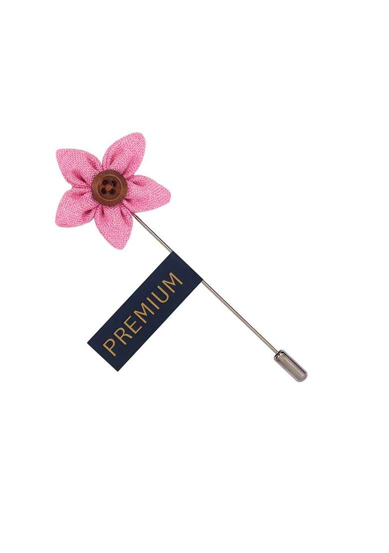 Unisex Pink Brown Button Flower Lapel Pin - Indya