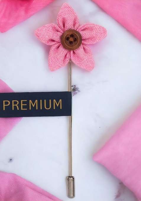 Unisex Pink Brown Button Flower Lapel Pin
